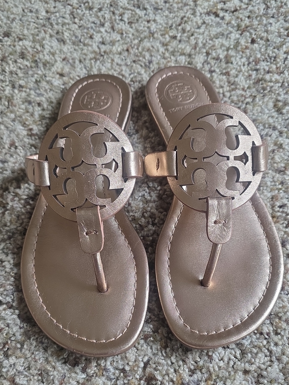 Tory Burch Miller Rose Gold Leather Sandals